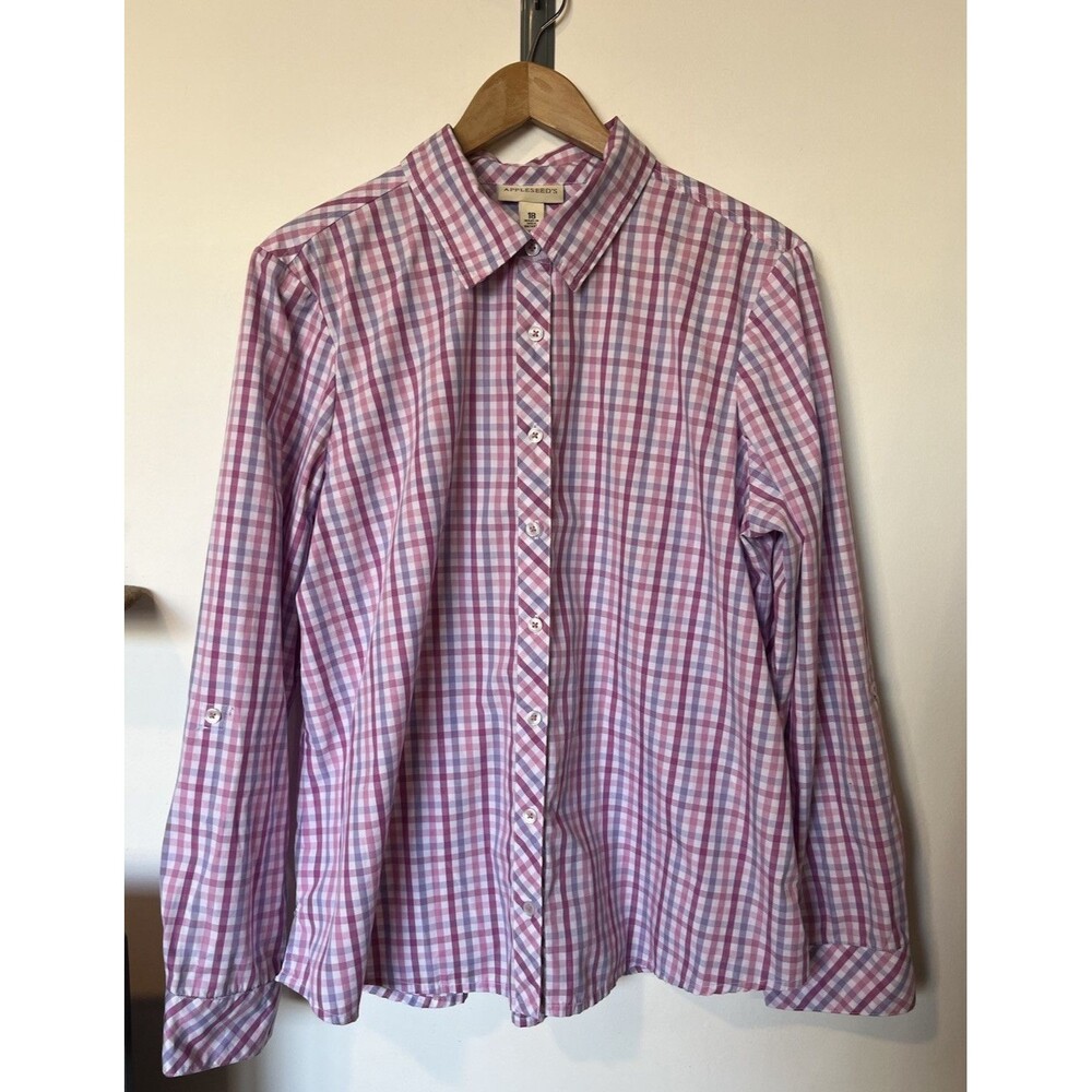 Appleseeds Pink Purple Gingham Button Down Shirt Size 18